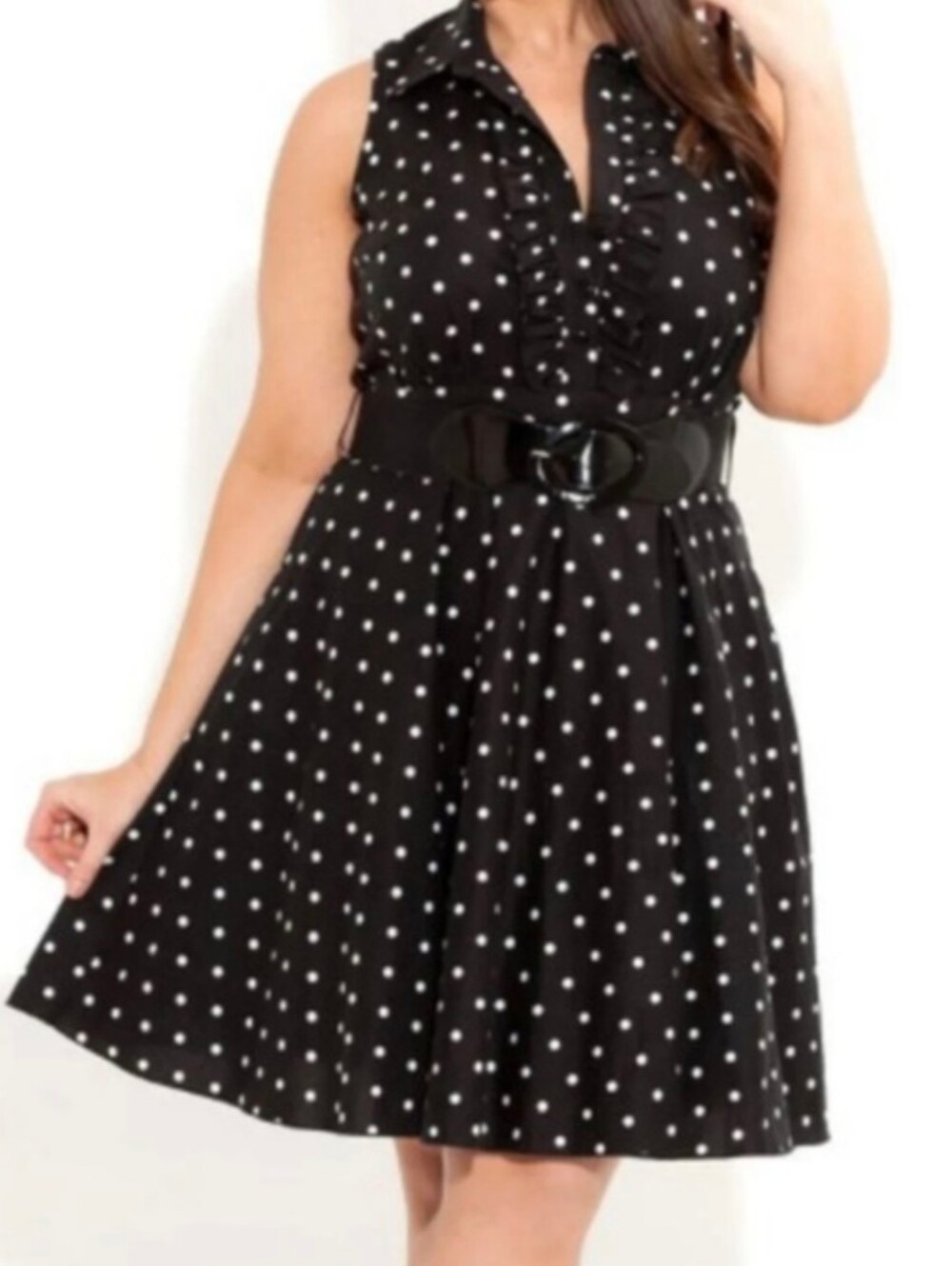 NWT City Chic Spotty Dotty Black White Polka Dotted Midi Belted Dress 20 2X